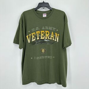 Vtg US Army Veteran Bayside T-shirt Mens XL Green I Served USA Made Armed Forces